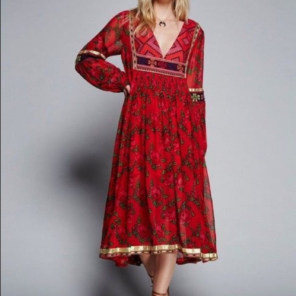 Free People Bold Blooms Embroidered Dress M/L